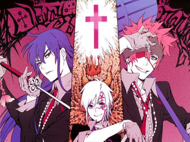 Anime characters cross wall pink free wallpaper - medium preview image
