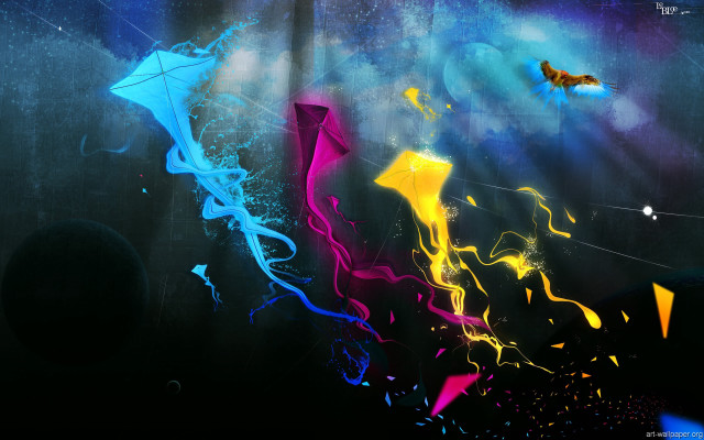 Kites flying sky planet clouds free wallpaper - medium preview image