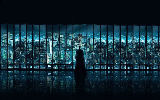 Person standing window city view free wallpaper - medium preview image