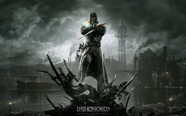 Man black outfit sword city free wallpaper - medium preview image