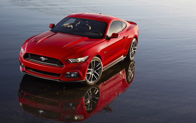 Red mustang parked wet beach free wallpaper - medium preview image