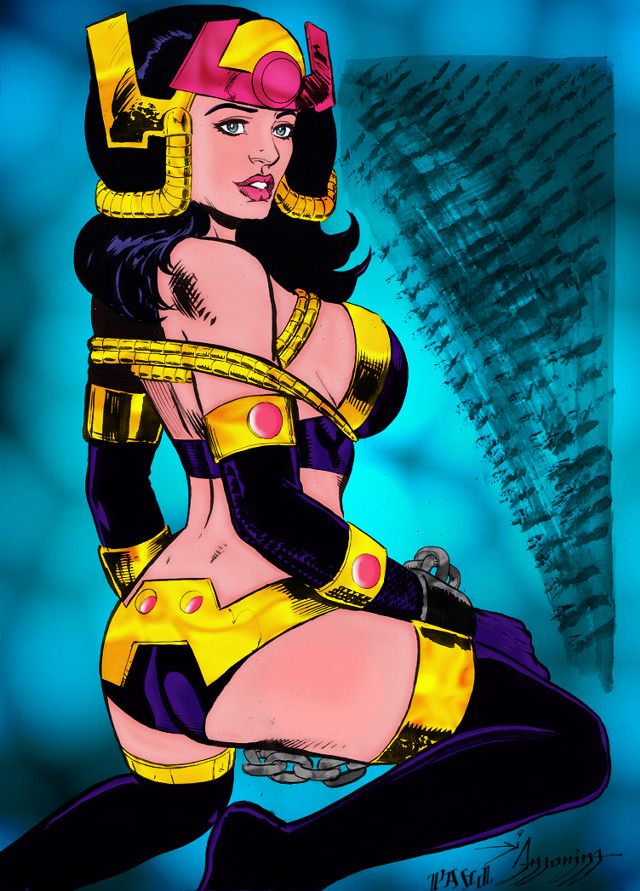 Woman costume gun helmet drawing free wallpaper - medium preview image