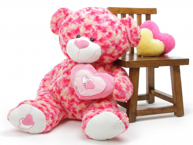 Pink teddy bear wooden chair free wallpaper - medium preview image