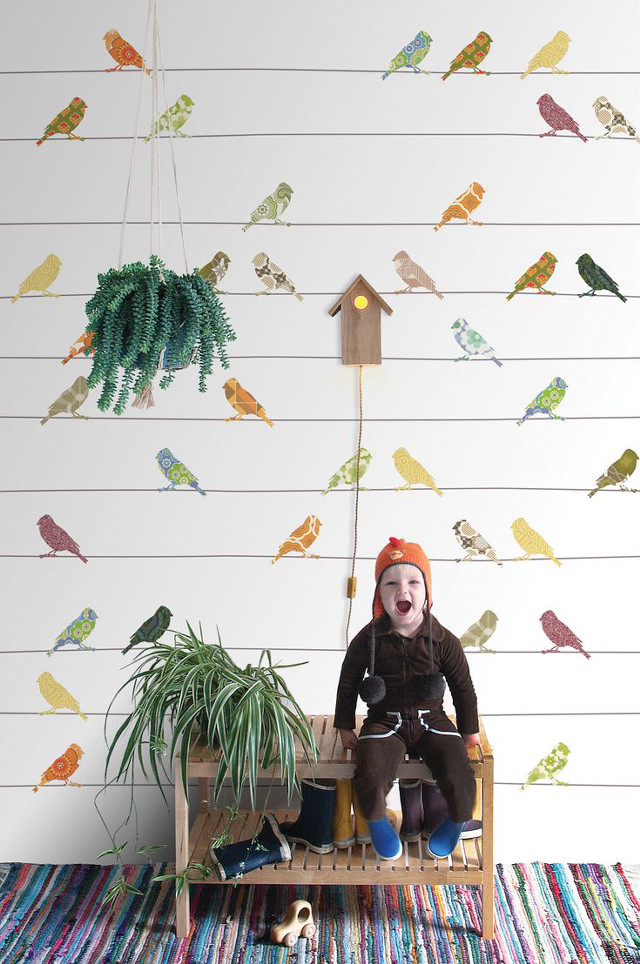 Stuffed animal bench birds wall free wallpaper - medium preview image