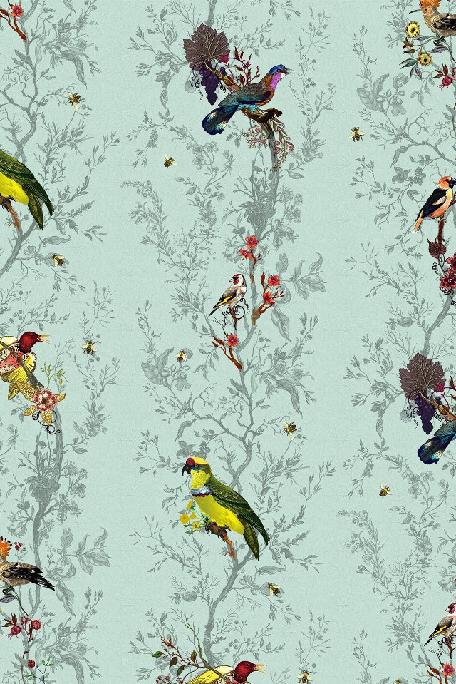 Birds flowers blue green pattern free wallpaper - medium preview image