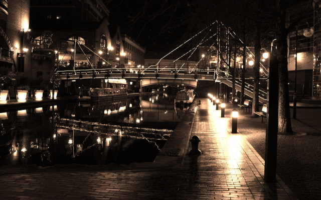 Bridge night lights river cityscape free wallpaper - medium preview image
