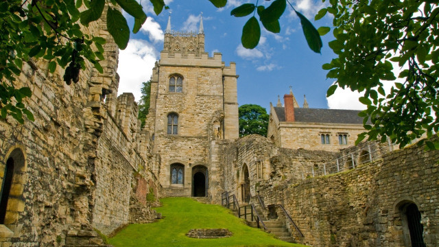 Castle grassy lawn stairs clocktower free wallpaper - medium preview image