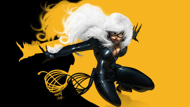 Catwoman white hair black catsuit free wallpaper - medium preview image