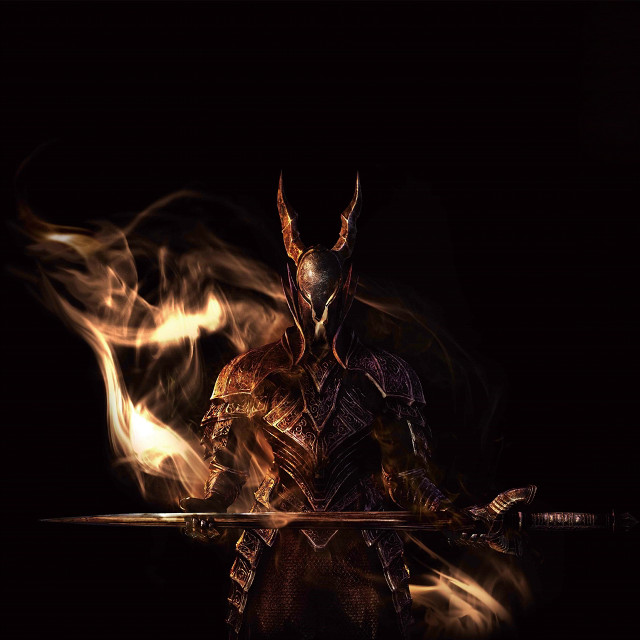 Man armor sword fire dark free wallpaper - medium preview image