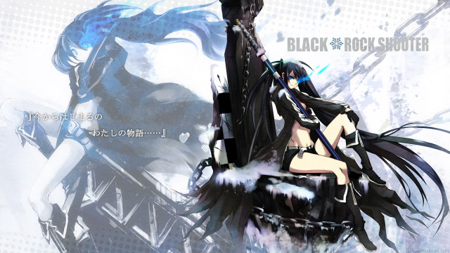 Anime girl sitting rock sword free wallpaper - medium preview image