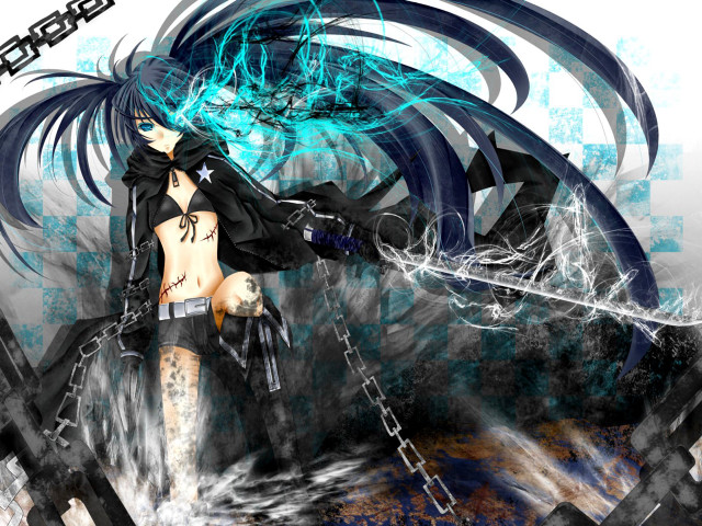 Woman sword black outfit blue free wallpaper - medium preview image