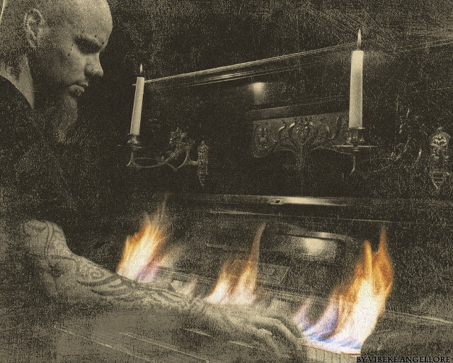 Man fireplace candle skeleton wall free wallpaper - medium preview image