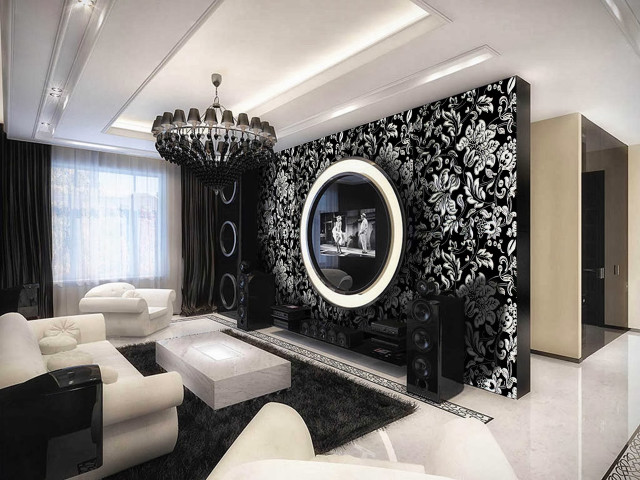 Living room large mirror chandelier free wallpaper - medium preview image