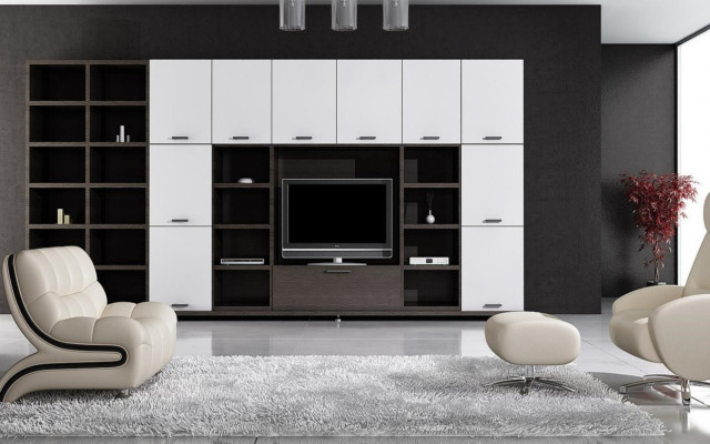 Living room entertainment center white free wallpaper - medium preview image