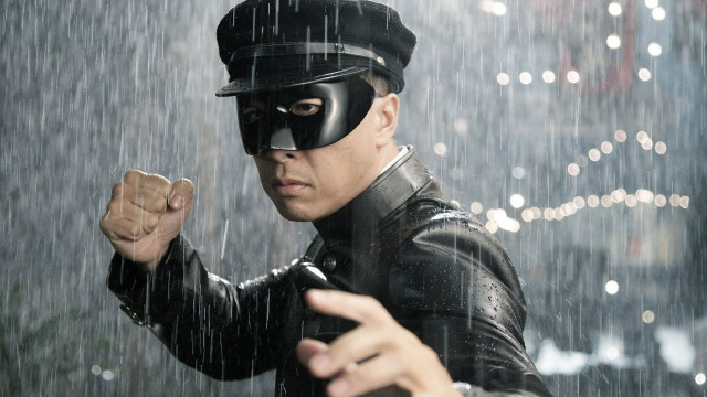 Man black mask jacket pointing free wallpaper - medium preview image