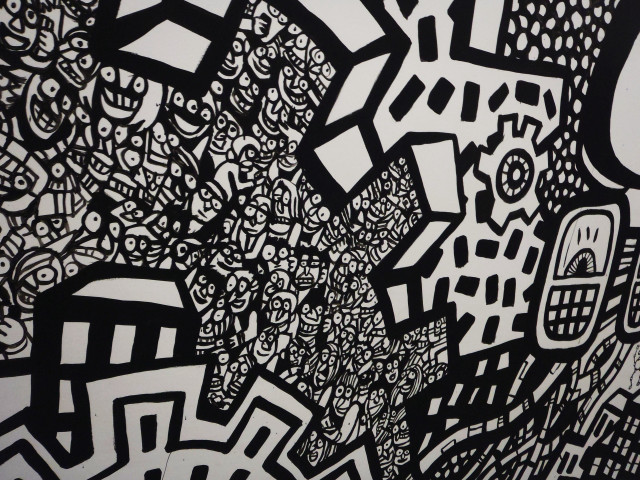 Black white drawing pattern wall free wallpaper - medium preview image