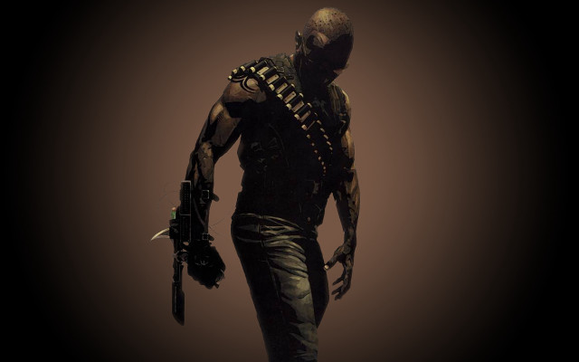 Man leather outfit gun holding free wallpaper - medium preview image