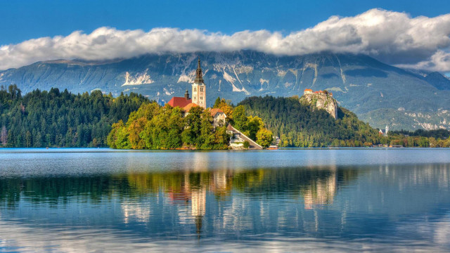 Church island lake mountains clouds #3 free wallpaper - medium preview image