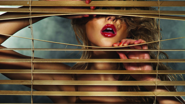 Woman mouth open window blind free wallpaper - medium preview image