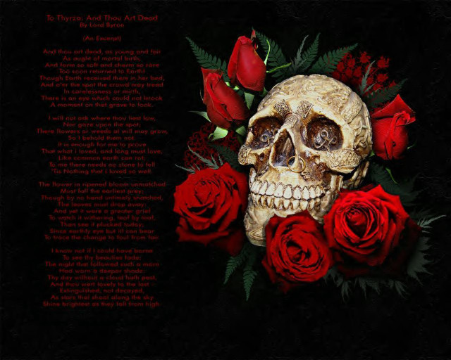 Skull roses black background poem free wallpaper - medium preview image