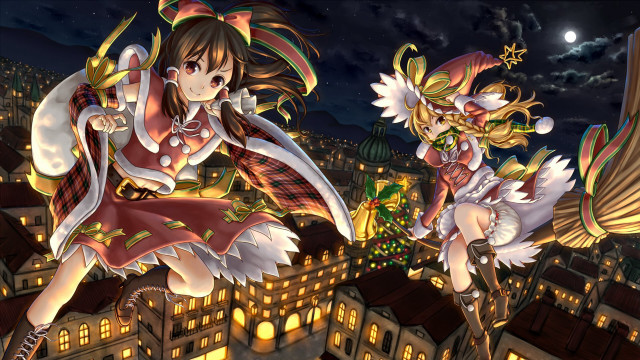 Anime characters flying city night free wallpaper - medium preview image