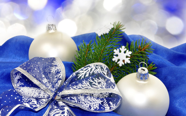 Blue ornament pine bow snowflakes free wallpaper - medium preview image