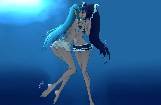 Cartoon two women water fish free wallpaper - medium preview image
