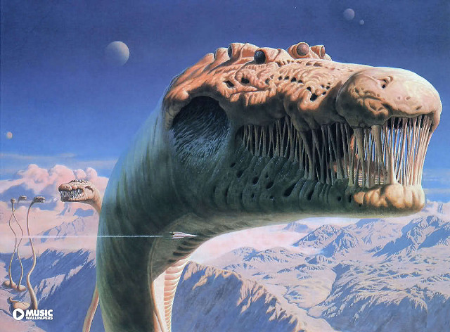 Dinosaur mountains moon night star free wallpaper - medium preview image