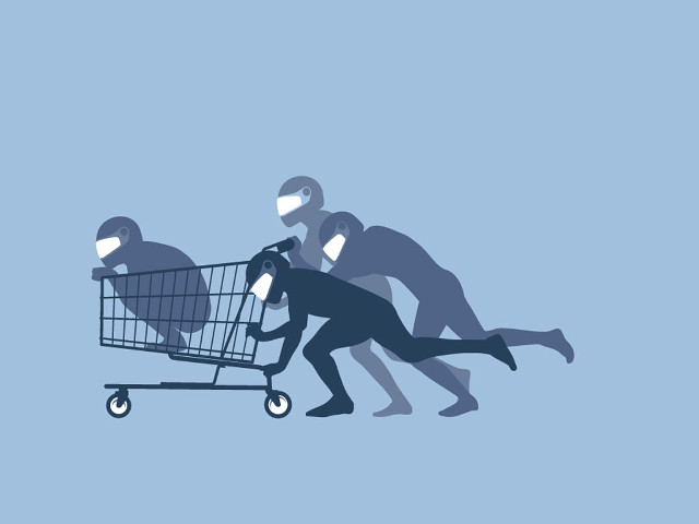 Man pushing shopping cart group free wallpaper - medium preview image