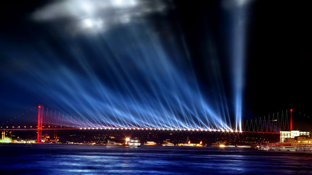 Bridge lights nighttime city background free wallpaper - medium preview image