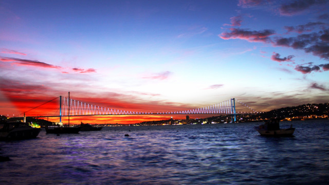 Bridge water sunset boat city free wallpaper - medium preview image