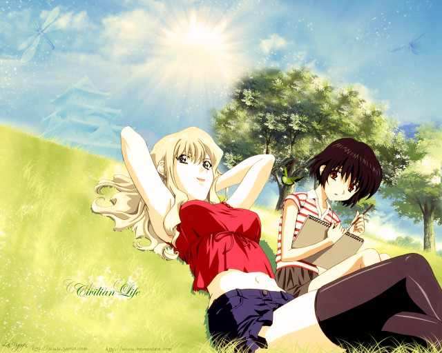 Anime girls grass field sunny free wallpaper - medium preview image