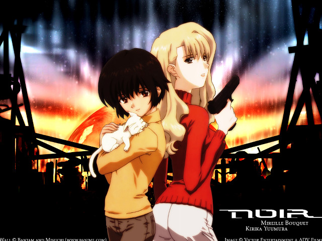 Anime characters hugging sunset gun free wallpaper - medium preview image