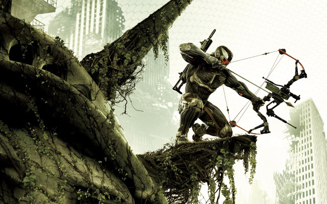 Man archer tree city ruins free wallpaper for desktop - medium preview image