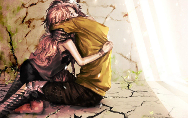 Woman hugging man room cracked free wallpaper - medium preview image