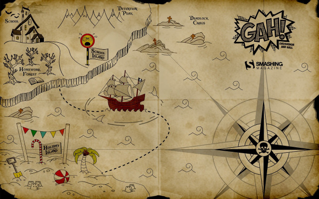 Pirate ship map with compass free wallpaper - medium preview image