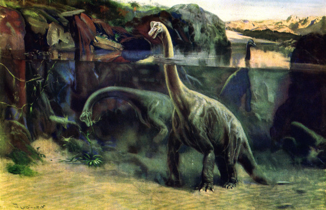 Dinosaur cave man reflection painting free wallpaper - medium preview image