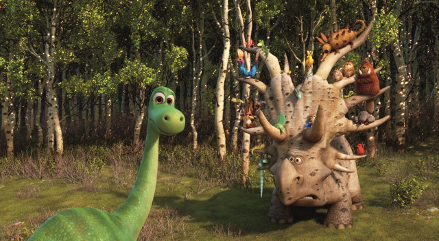 Dinosaur forest trees bushes background free wallpaper - medium preview image