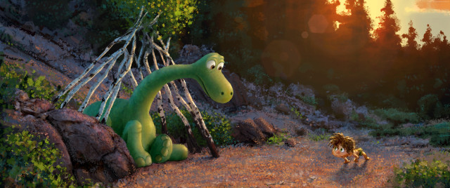 Cartoon dinosaur dog forest sunset free wallpaper - medium preview image