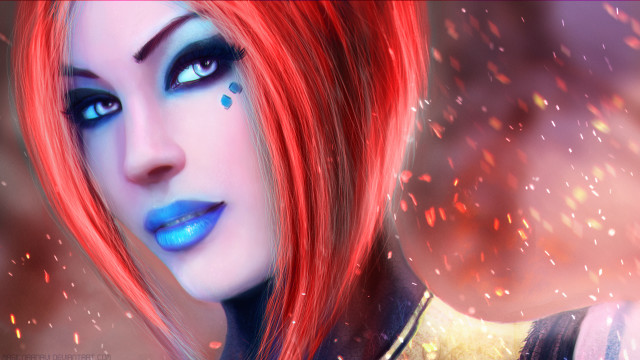 Redhair blueeyes blue lip makeup free wallpaper - medium preview image