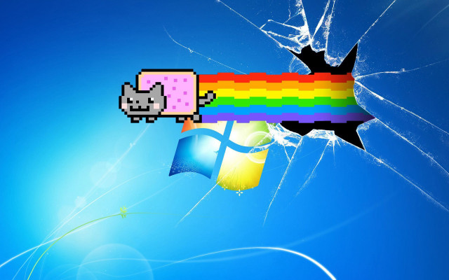 Broken window rainbow cat rainbow free wallpaper - medium preview image
