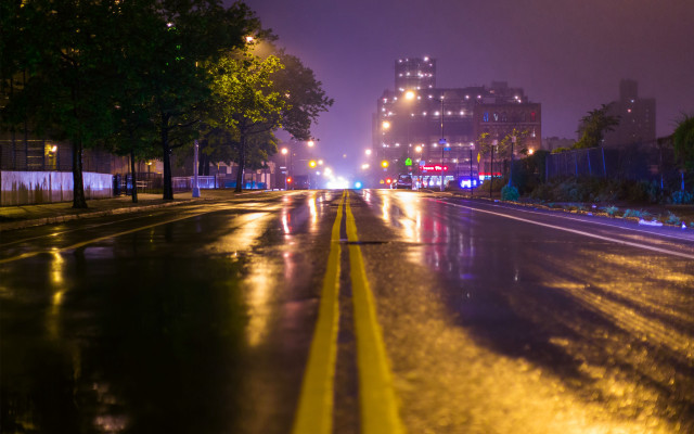 Wet street night cityscape lights free wallpaper - medium preview image