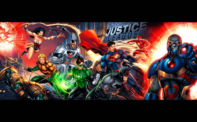 Superheroes collage red black background free wallpaper - medium preview image