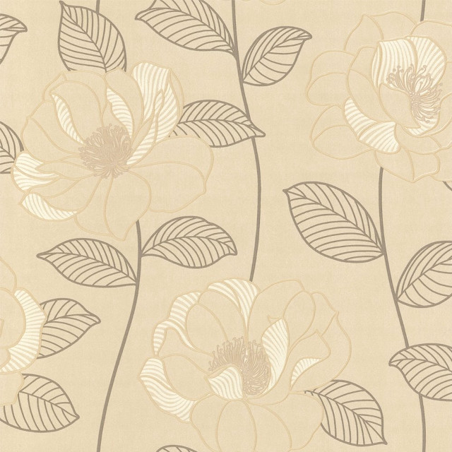 Beige flower wallpaper leaves stripes #2 free wallpaper - medium preview image