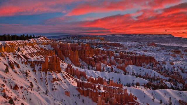 Sunset snowy mountain red sky free wallpaper - medium preview image