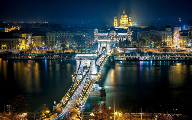 Night bridge city lights background free wallpaper - medium preview image