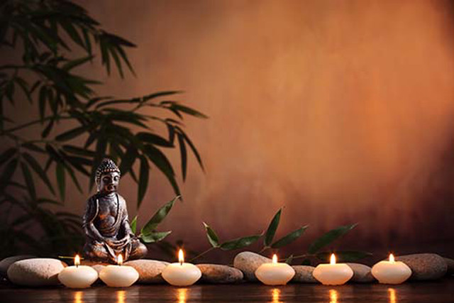 Buddha statue rocks candles bamboo free wallpaper - medium preview image