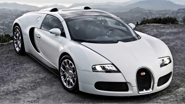 White bugatti rocky hill mountains free wallpaper - medium preview image