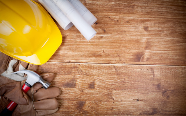 Hard hat gloves hammer wooden free wallpaper - medium preview image