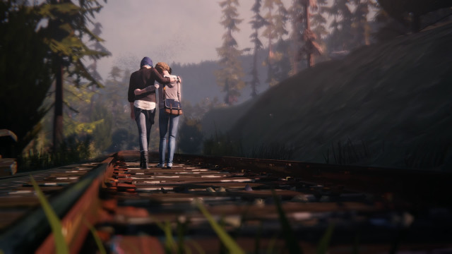 Couple people train track forest free wallpaper - medium preview image